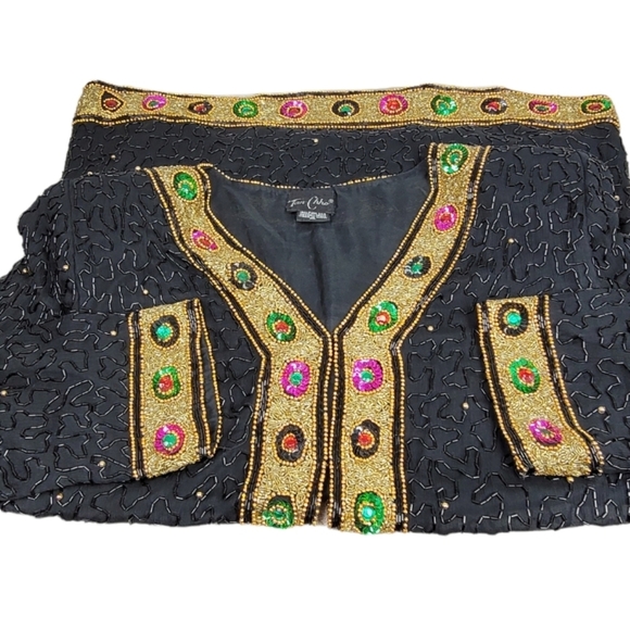 *VINTAGE*TAN CHHO Silk Sequin Jeweled Beaded Jacket - Picture 6 of 16
